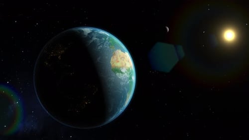 Rotating Earth Animation with Sun and Moon in Space