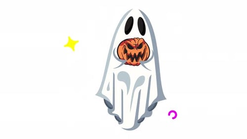 Spooky Ghost Character Holding Pumpkin Halloween Animation