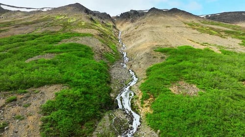 Waterfall River Flow Mountain Cliffs Nature Summer Epic Aerial