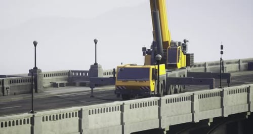 Heavy Machinery Operates on a Bridge Construction Site in Daylight Hours
