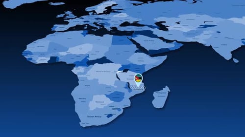 Animated World Map Zooming to Mozambique Location Pin