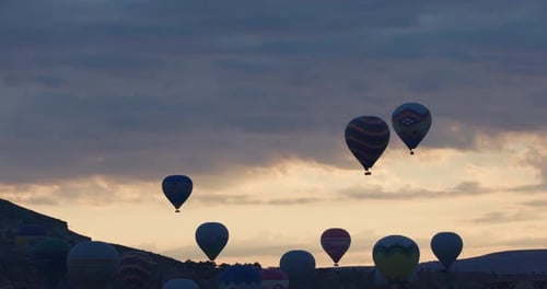 Hot air balloons in flight, Cappadocia, Turkey