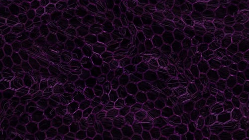 Abstrakte sechsecke aus violetten Energiemetallzellen mit Wellenhintergrund