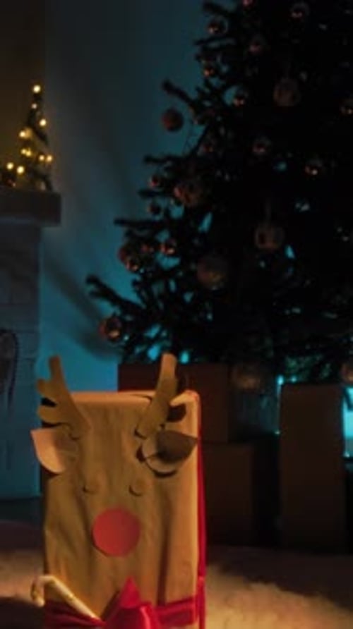 Christmas Gift For Children Under The Family Christmas Tree At Night