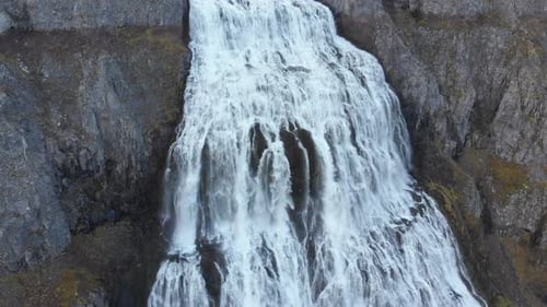Aerial view of Dynjandi waterfall in Iceland