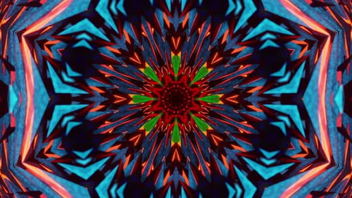 Fleur colorée avec un grand centre entouré de petites fleurs. Boucle Kaleidoscope VJ
