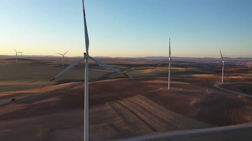Aerial View Of Wind Power Plants In Wide Field