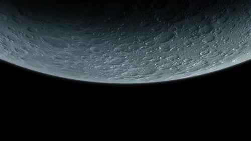 Flying Over a Cratered Moon Surface in Deep Space
