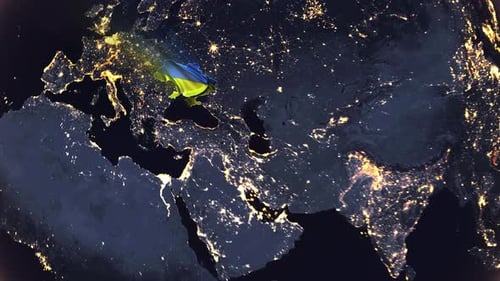 Digital Earth Globe Revealing Glowing Ukraine Map And Flag