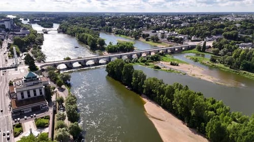 Aerial view of the Loire River in Tours, France