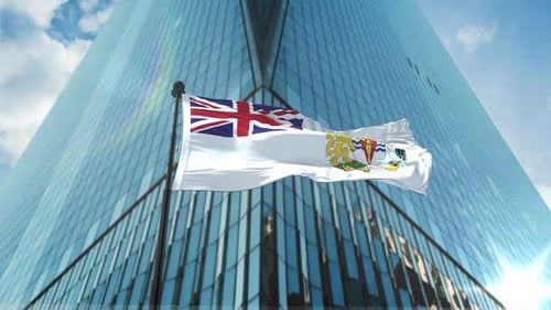 Waving British Antarctic Territory Flag in Corporate Setting