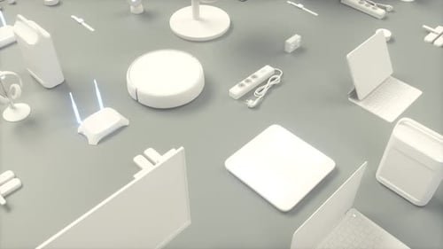 Animationen mit Smart-Home-Geräten lagen auf dem weißen Hintergrund. Modernes Smart-Home-Konzept