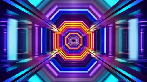 Vibrant Neon Geometric Octagon Tunnel Motion Looped