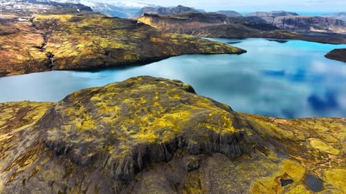 Mountain Lake Picturesque Reflection of Clouds in Clear Glacial Water Scenic Aerial Landscape in