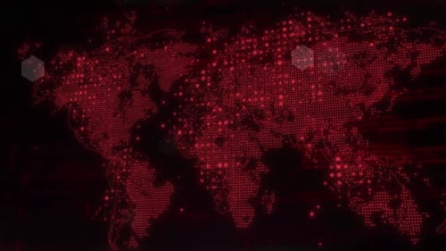 Red Digital World Map Data Network Connection Animation