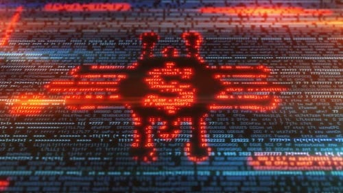 Dollar Sign Emerging From Computer Code in Red and Orange