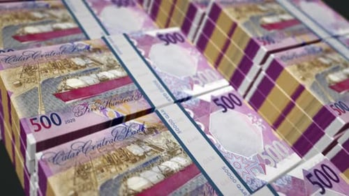 Qatar Riyal money banknotes pack seamless loop