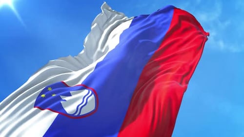 Animated Slovenia Flag Waving against Bright Blue Sky