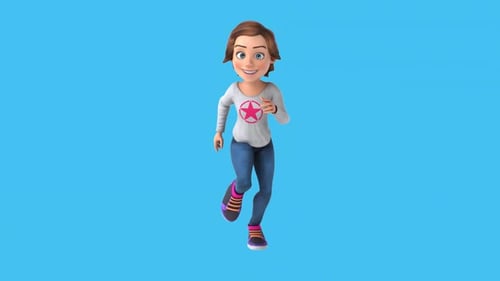 Fun 3D cartoon girl running (with alpha channel included)