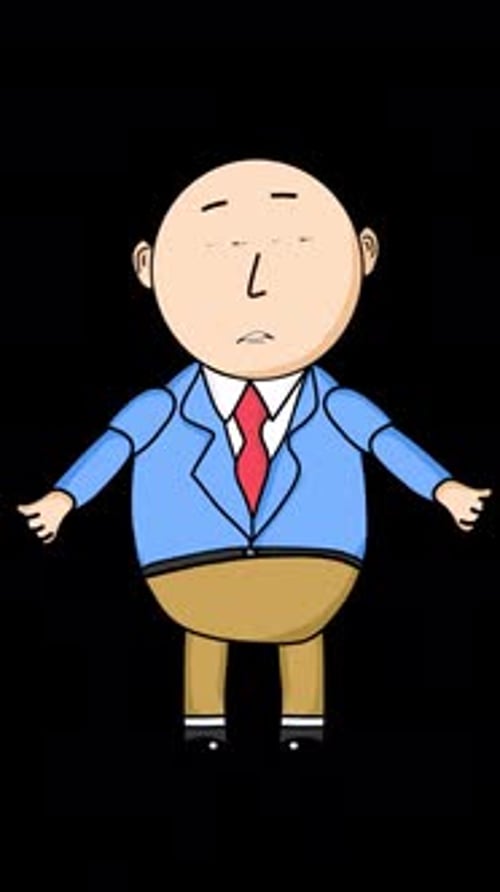 Cartoon Businessman Talking About New Startup Companies Vertical On Alpha Channel