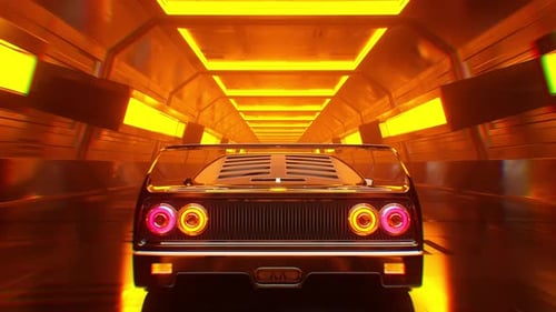 Video Game Car On Neon Tunnel