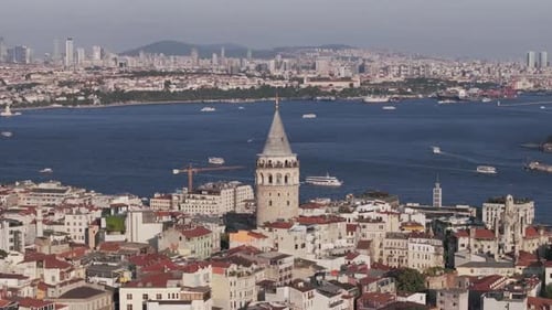 Istanbul Galata Tower and Bridge Aerial View 3