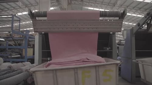 Factory Machines Processing Light Pink Fabric