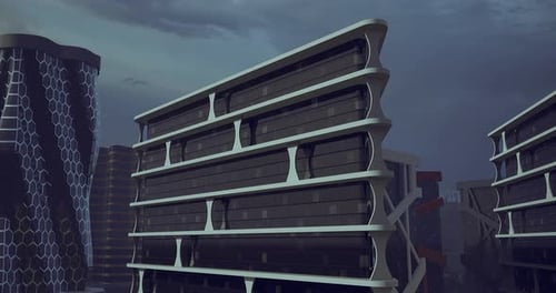 La arquitectura moderna muestra un diseño elegante en el paisaje urbano al anochecer