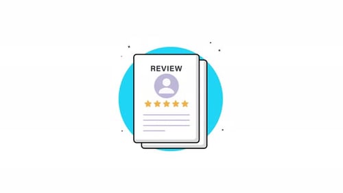 Animated Flat Design Review Document with Star Ratings