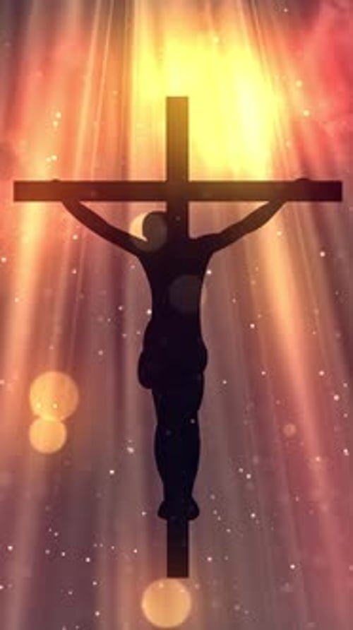 Jesus Christ Cross Silhouette with Glowing Divine Light Rays
