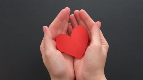 Hands Holding Red Paper Heart