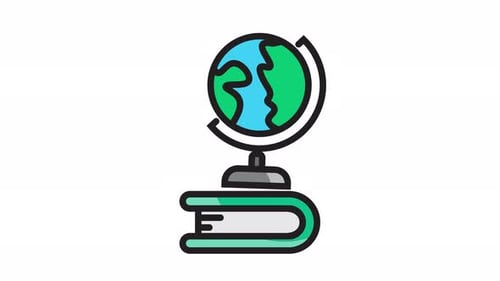Flat Design Animated Globe and Book Education Icon