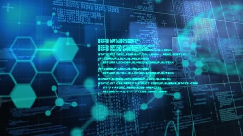 Animation du traitement de données et de cerveaux humains brillants sur fond bleu