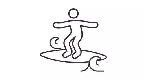 Minimalist Animated Surfer Riding Waves Icon