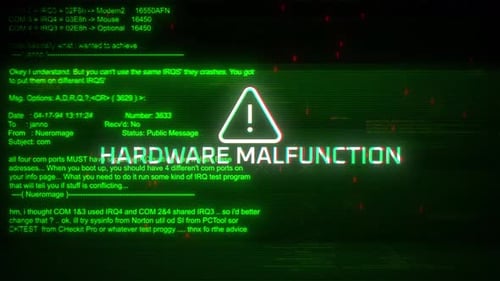 Hardware Malfunction Attentions Screen Motion On Abstract Technology Background Green Color