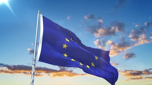 European Union Flag Waving in Realistic 3D Animation