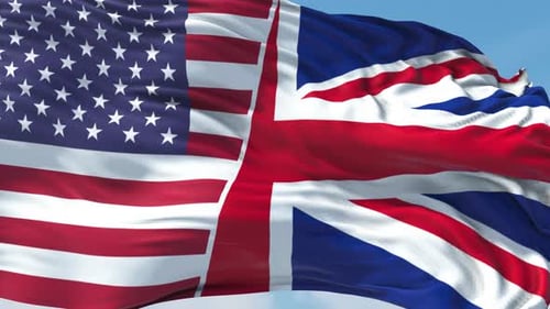 Realistic Waving Flags of United States and United Kingdom