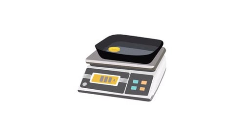 Flat Design Animation of Electronic Scale Weighing Golden Coins