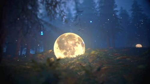 Moon on the grass floor in a forest at night 60fps HD