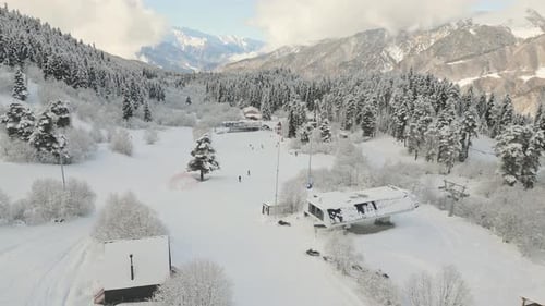 Skiers In Hatsvali Ski Resort In Georgia