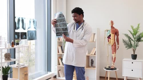 Medical Practitioner Studying CT Scans in Doctor's Office