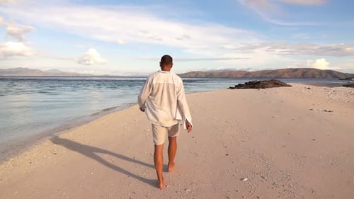 Man Walking On Exotic Beach, Super Slow Motion 240fps