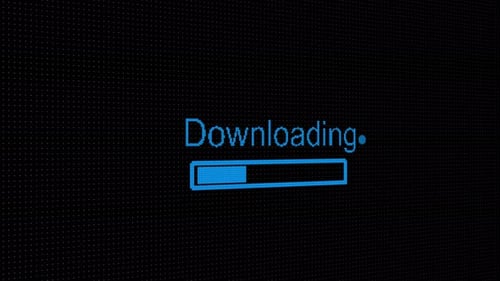 Baixando armazenamento de dados, tecnologia de negócios, rede e velocidade de carregamento de dados (barra de progresso) Stock