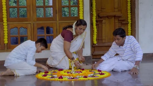 Athapookkalam decorating for onam festival in Kerala ,pookalam decorating Kerala traditional family
