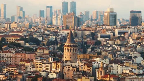 Galata Tower and historic Istanbul skyline at sunrise