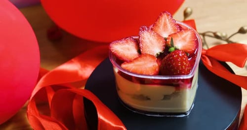 Heart Shaped Strawberry Cake with Red Ribbons