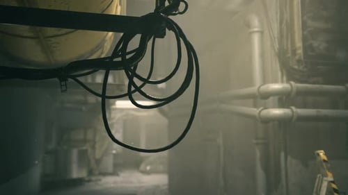 Grungy Industrial Background with Fog and Machinery