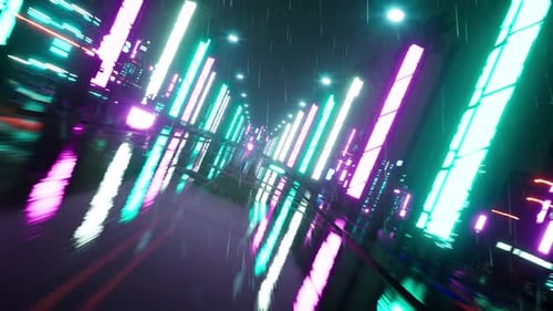Lo-Fi Cyberpunk Night Drive: animación 3D de Rainy Neon City