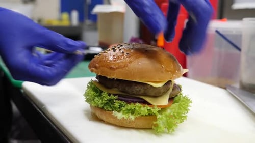 242f. Einen Burger mit Schnitzel und Gemüse kochen
.