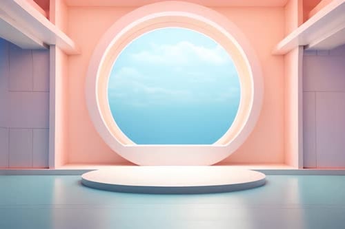 podium Futuristic showcase with platform for product displaying. Empty modern stage display
